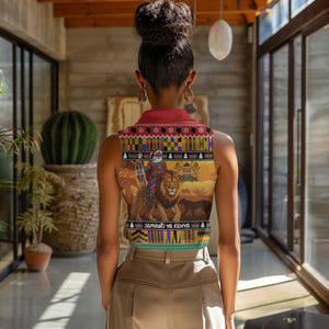 Afro Christmas in Kenya Safari Women Sleeveless Polo Shirt Black Santa Riding Lion - African Pride