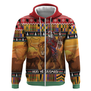 Afro Christmas in Kenya Safari Zip Hoodie Black Santa Riding Lion - African Pride
