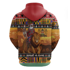 Afro Christmas in Kenya Safari Zip Hoodie Black Santa Riding Lion - African Pride