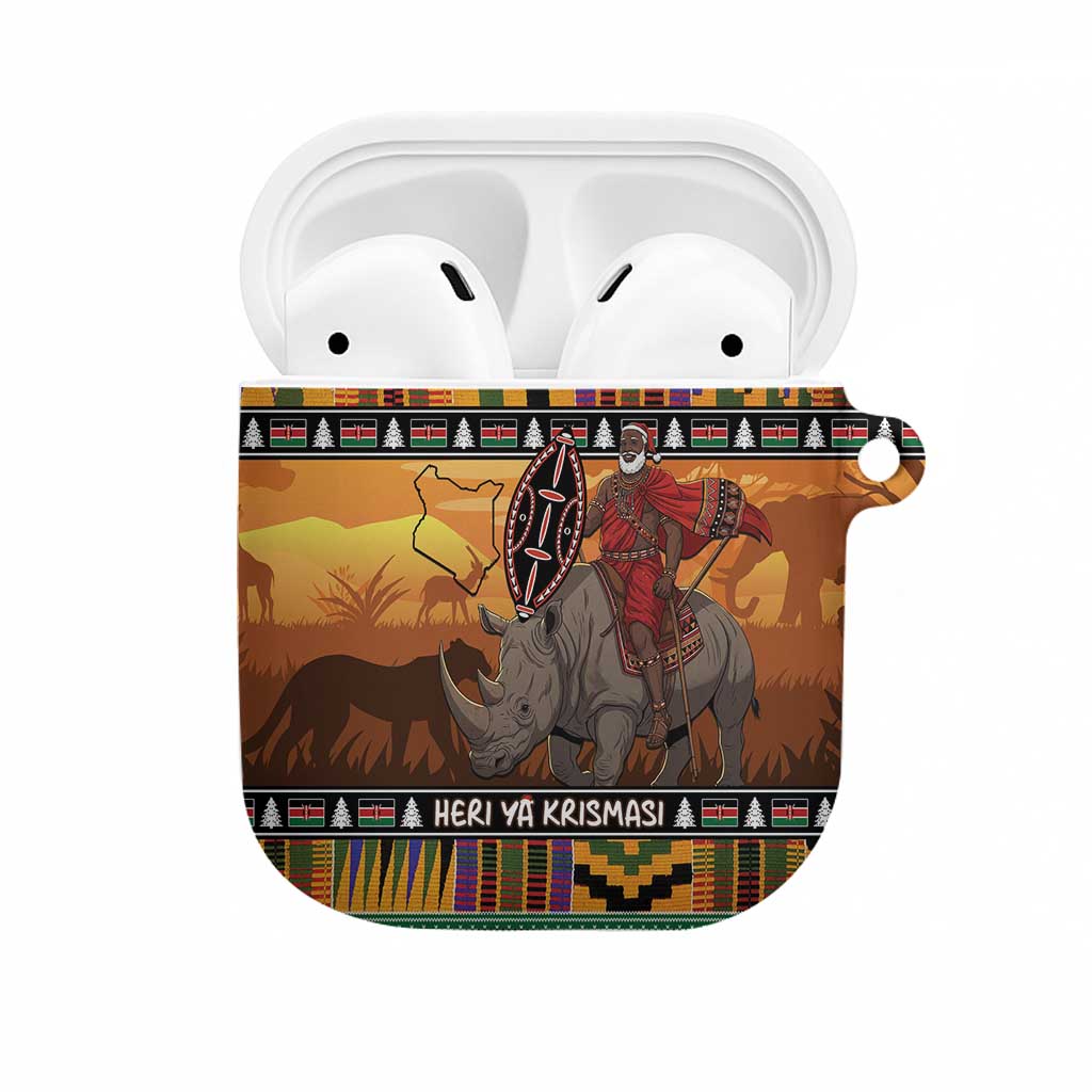 Kenya Safari Christmas AirPods Case Black Santa Riding Rhinoceros - Heri ya Krismasi