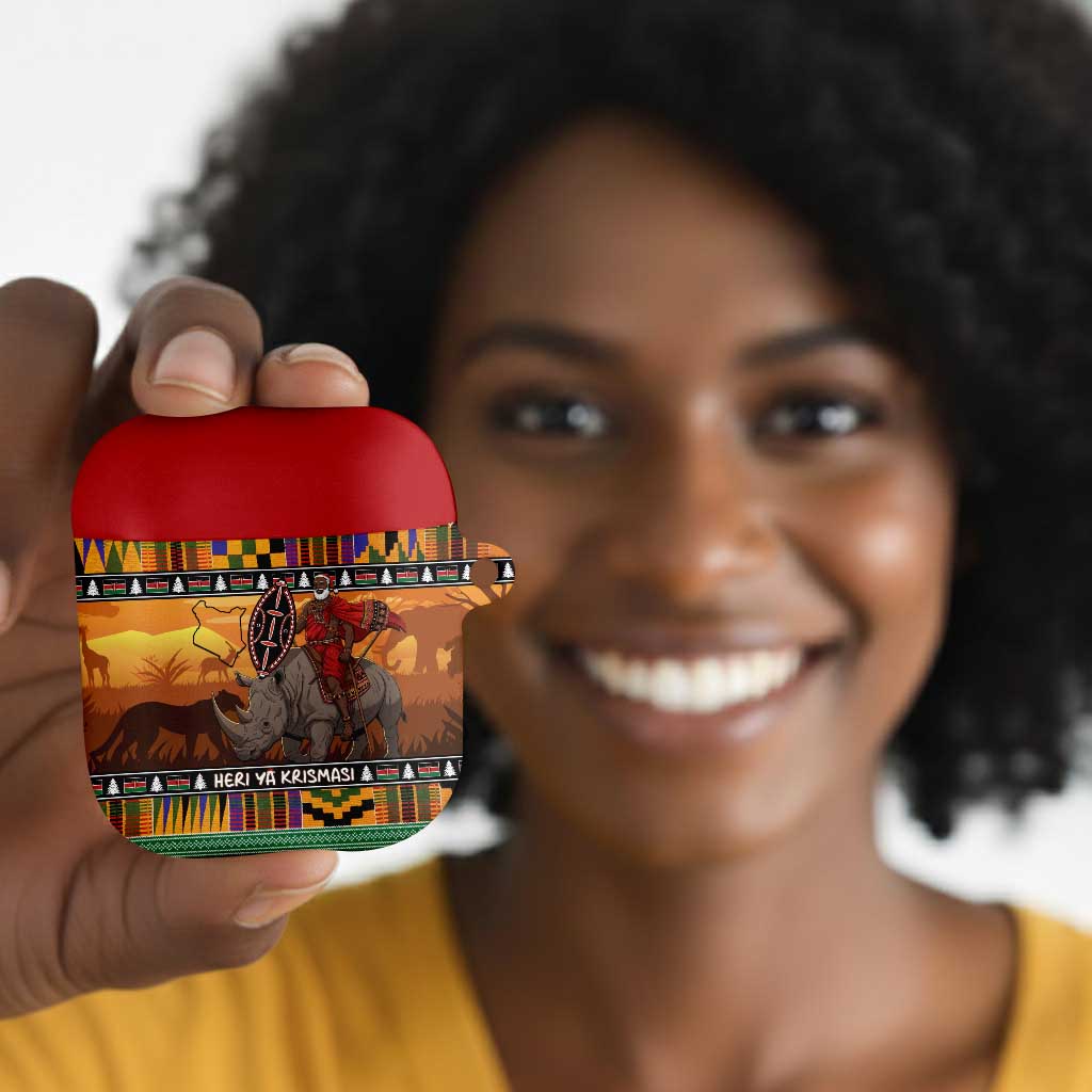 Kenya Safari Christmas AirPods Case Black Santa Riding Rhinoceros - Heri ya Krismasi