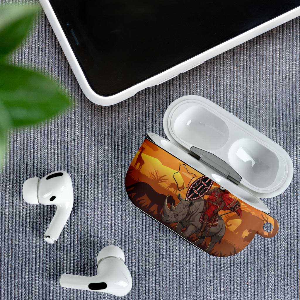 Kenya Safari Christmas AirPods Case Black Santa Riding Rhinoceros - Heri ya Krismasi
