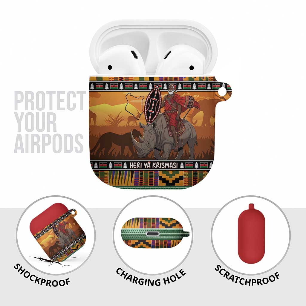 Kenya Safari Christmas AirPods Case Black Santa Riding Rhinoceros - Heri ya Krismasi