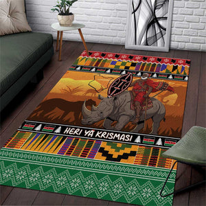 Afro Christmas in Kenya Safari Area Rug Black Santa Riding Rhinoceros - African Pride