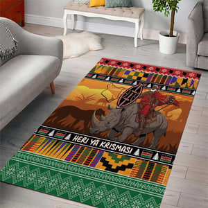 Afro Christmas in Kenya Safari Area Rug Black Santa Riding Rhinoceros - African Pride