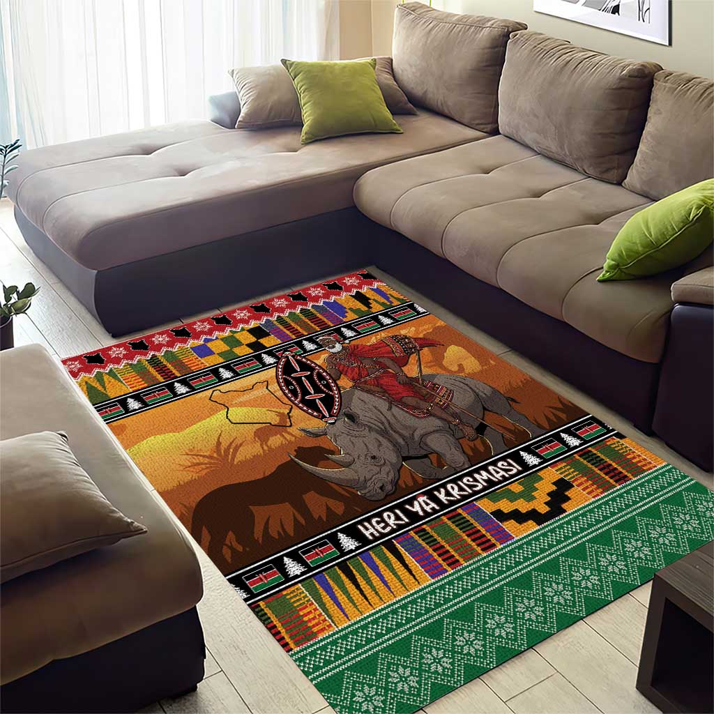 Afro Christmas in Kenya Safari Area Rug Black Santa Riding Rhinoceros - African Pride