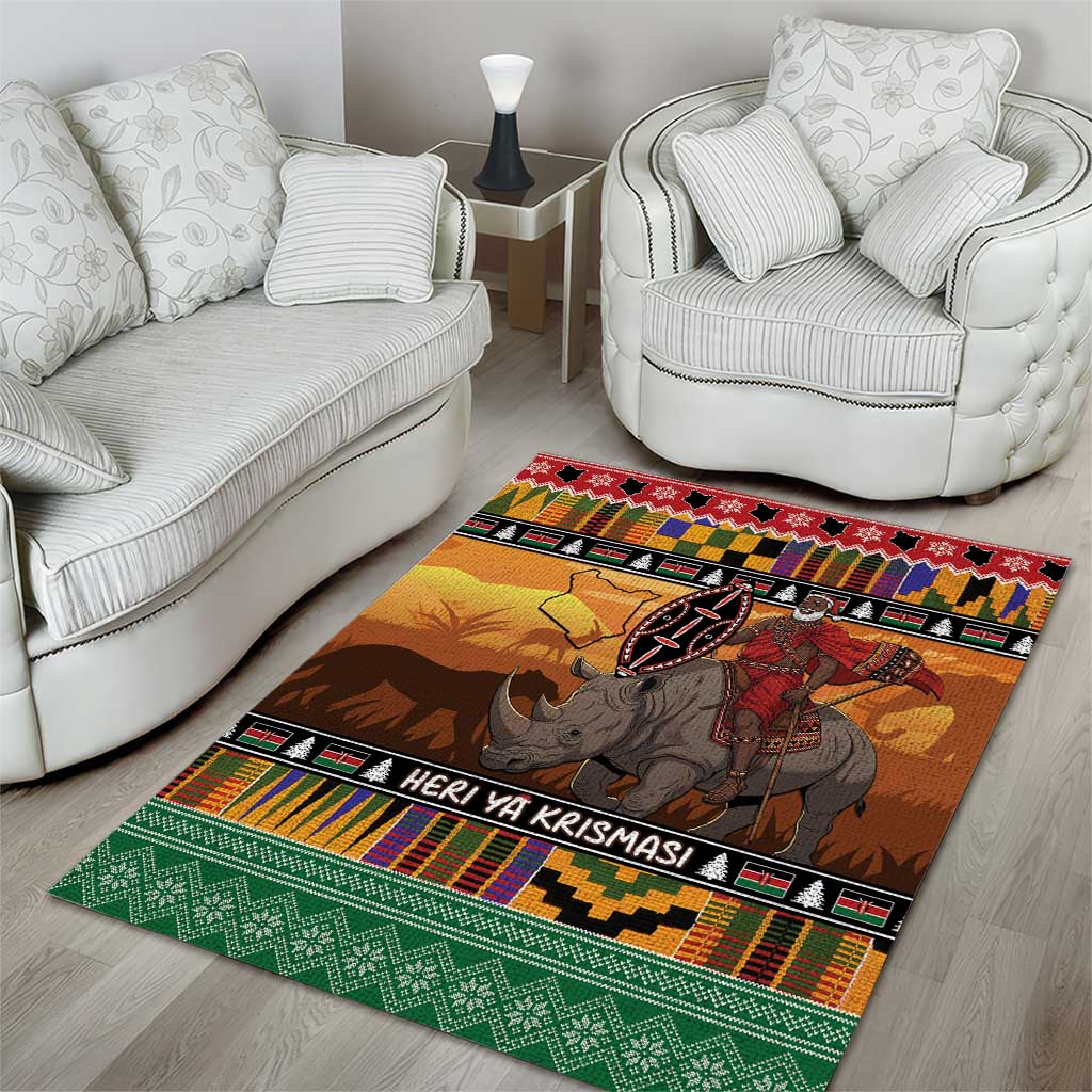 Afro Christmas in Kenya Safari Area Rug Black Santa Riding Rhinoceros - African Pride