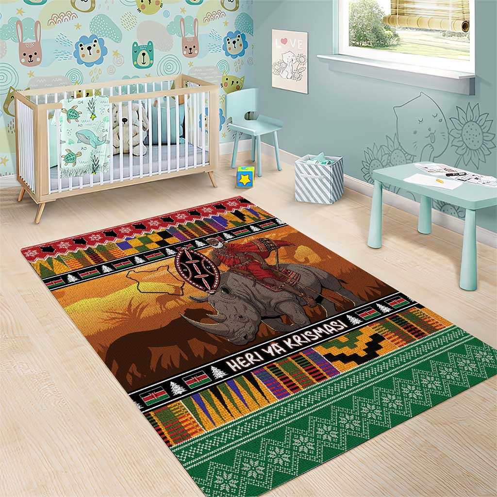 Afro Christmas in Kenya Safari Area Rug Black Santa Riding Rhinoceros - African Pride