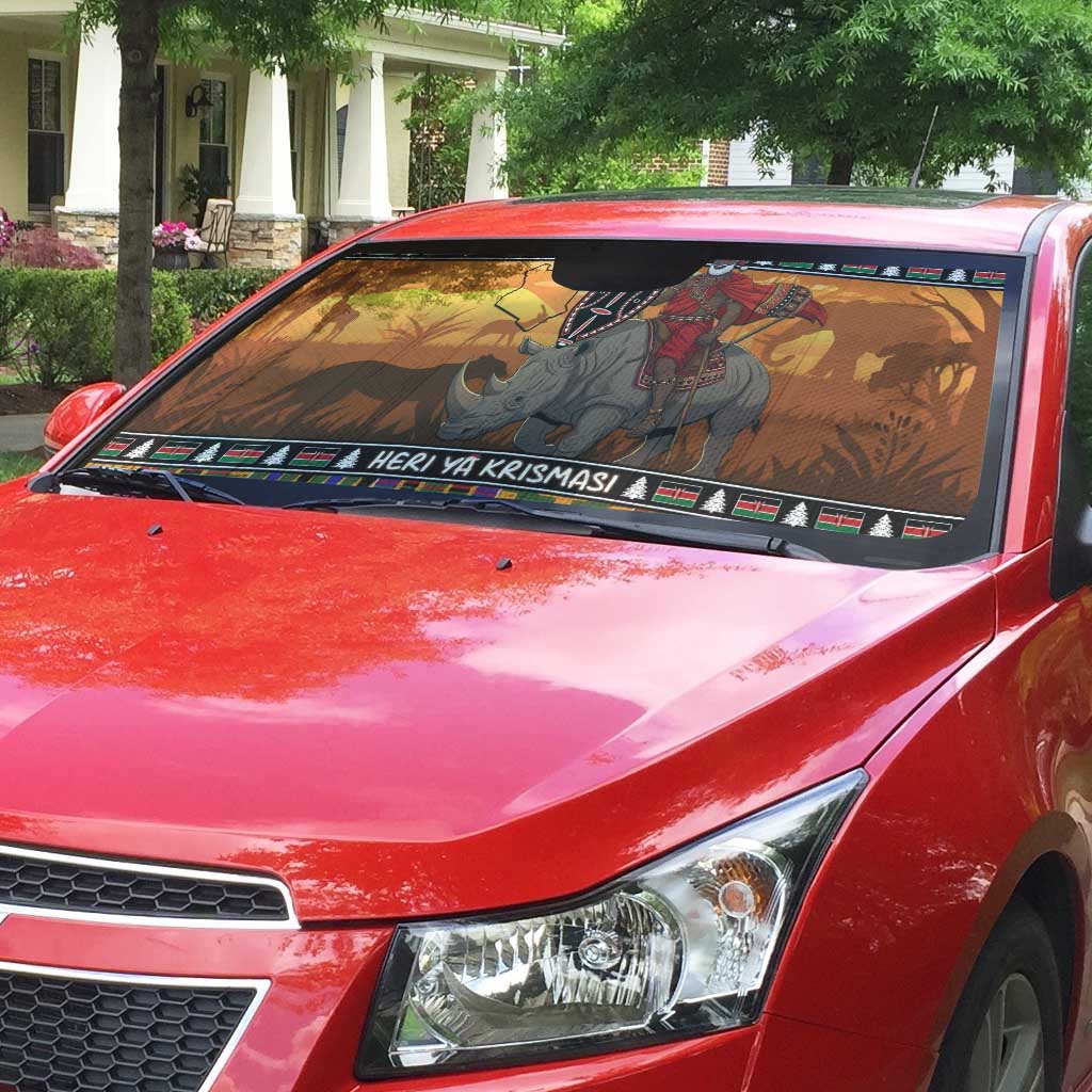 Kenya Safari Christmas Auto Sun Shade Black Santa Riding Rhinoceros - Heri ya Krismasi
