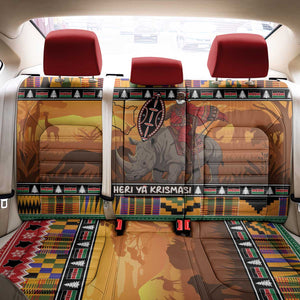 Afro Christmas in Kenya Safari Back Car Seat Cover Black Santa Riding Rhinoceros - African Pride