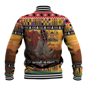 Afro Christmas in Kenya Safari Baseball Jacket Black Santa Riding Rhinoceros - African Pride