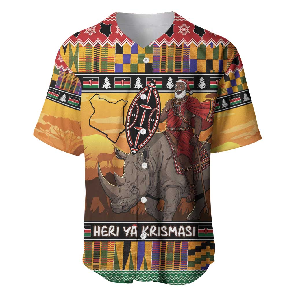 Afro Christmas in Kenya Safari Baseball Jersey Black Santa Riding Rhinoceros - African Pride
