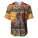 Afro Christmas in Kenya Safari Baseball Jersey Black Santa Riding Rhinoceros - African Pride