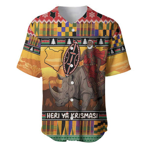 Afro Christmas in Kenya Safari Baseball Jersey Black Santa Riding Rhinoceros - African Pride
