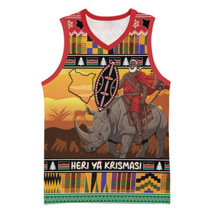 Afro Christmas in Kenya Safari Basketball Jersey Black Santa Riding Rhinoceros - African Pride