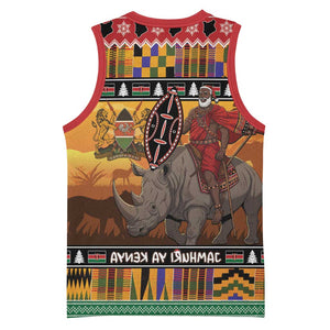 Afro Christmas in Kenya Safari Basketball Jersey Black Santa Riding Rhinoceros - African Pride