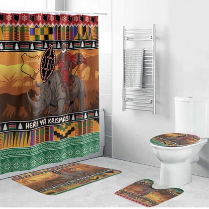 Kenya Safari Christmas Bathroom Set Black Santa Riding Rhinoceros - Heri ya Krismasi