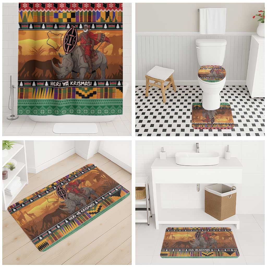 Kenya Safari Christmas Bathroom Set Black Santa Riding Rhinoceros - Heri ya Krismasi
