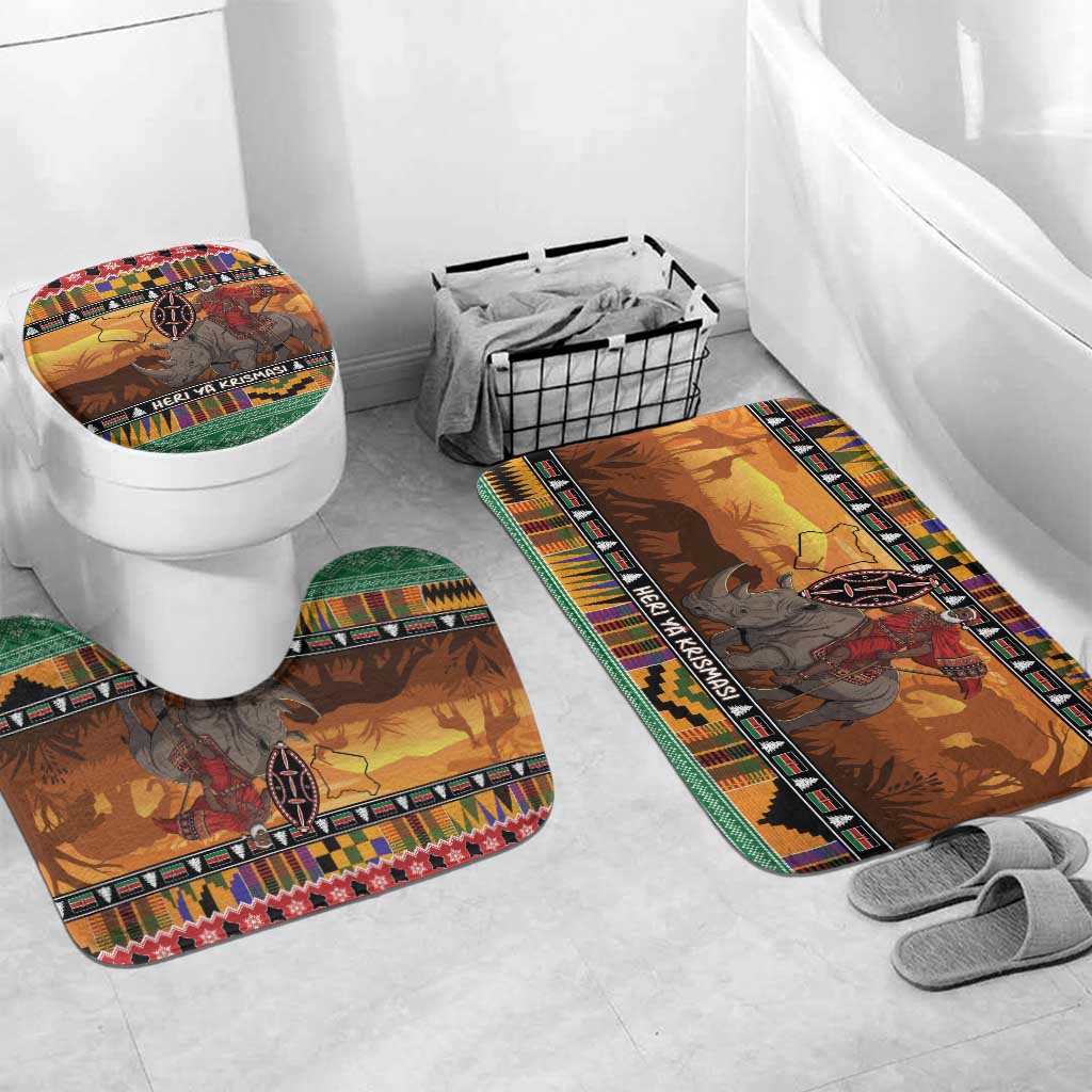 Kenya Safari Christmas Bathroom Set Black Santa Riding Rhinoceros - Heri ya Krismasi