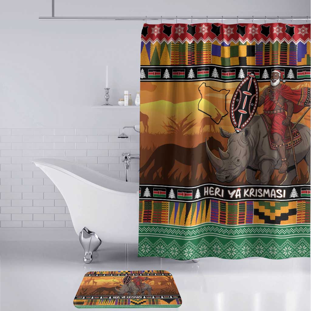 Kenya Safari Christmas Bathroom Set Black Santa Riding Rhinoceros - Heri ya Krismasi