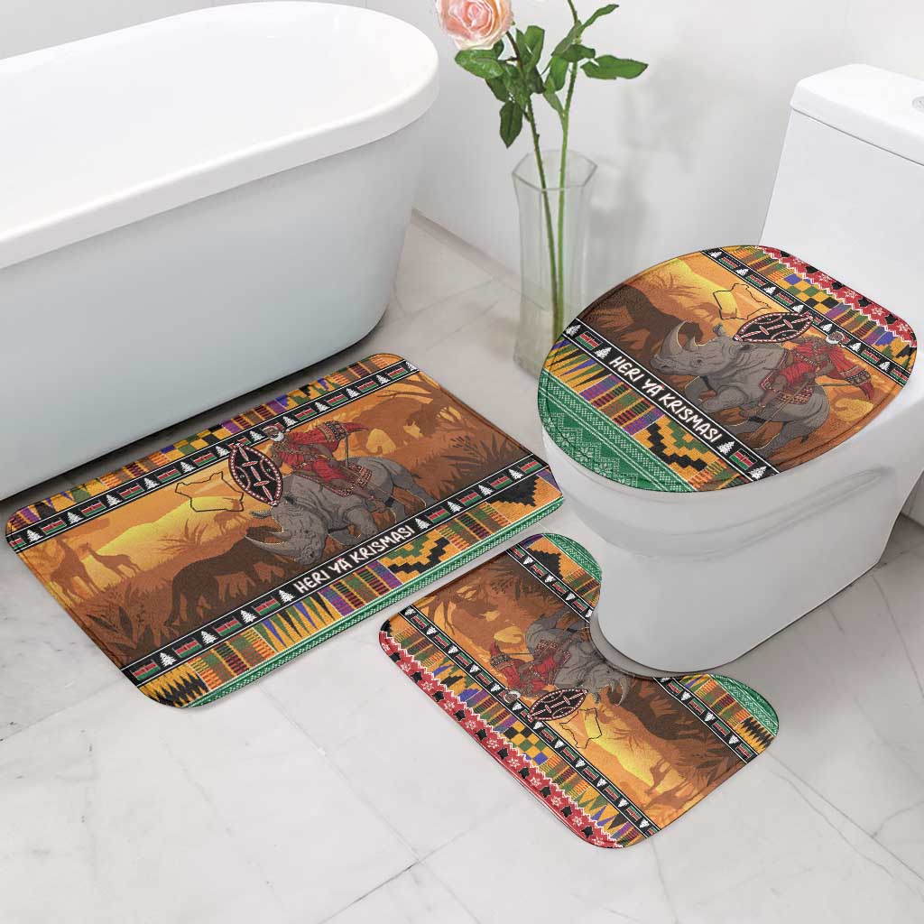 Kenya Safari Christmas Bathroom Set Black Santa Riding Rhinoceros - Heri ya Krismasi