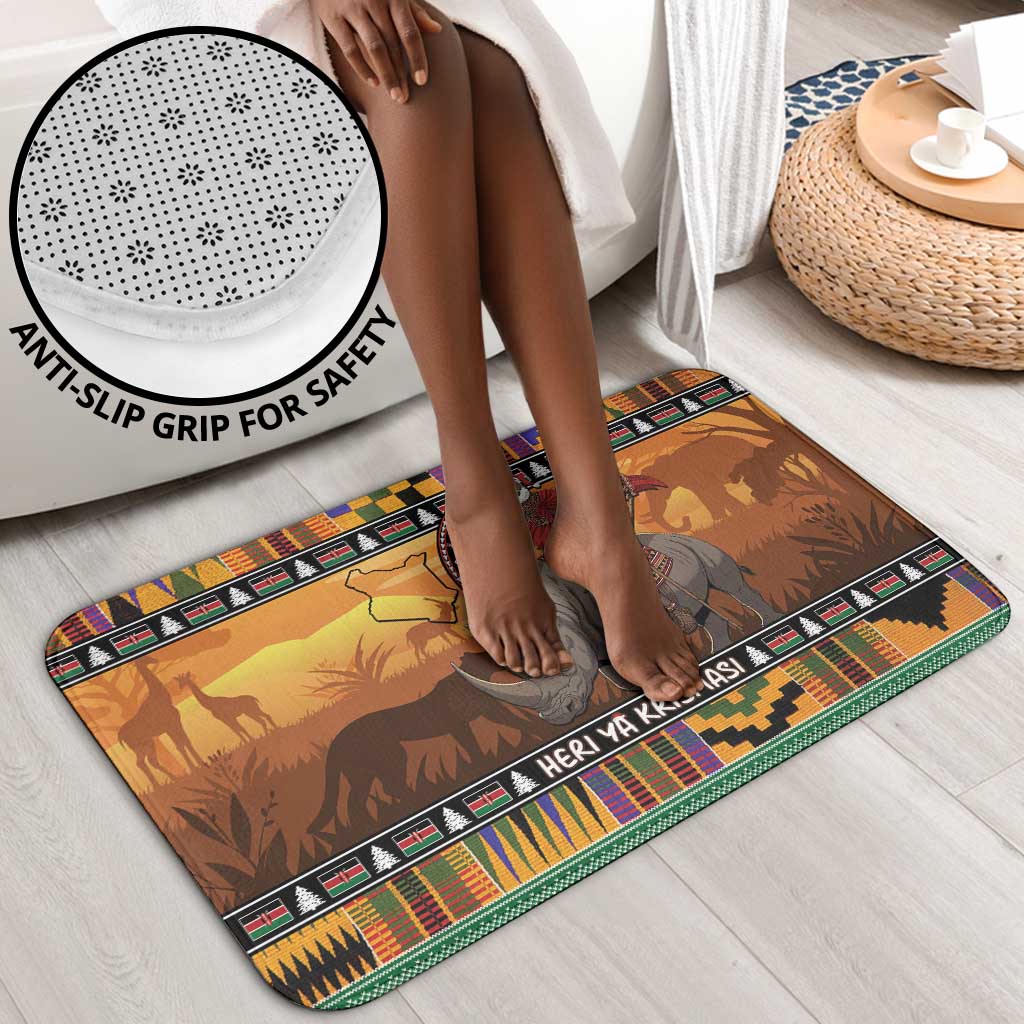 Kenya Safari Christmas Bathroom Set Black Santa Riding Rhinoceros - Heri ya Krismasi