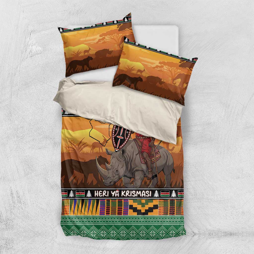Afro Christmas in Kenya Safari Bedding Set Black Santa Riding Rhinoceros - African Pride