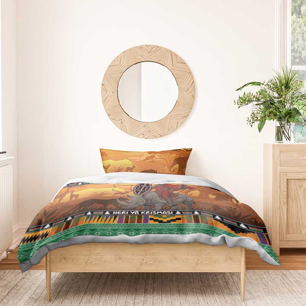 Afro Christmas in Kenya Safari Bedding Set Black Santa Riding Rhinoceros - African Pride