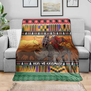 Afro Christmas in Kenya Safari Blanket Black Santa Riding Rhinoceros - African Pride
