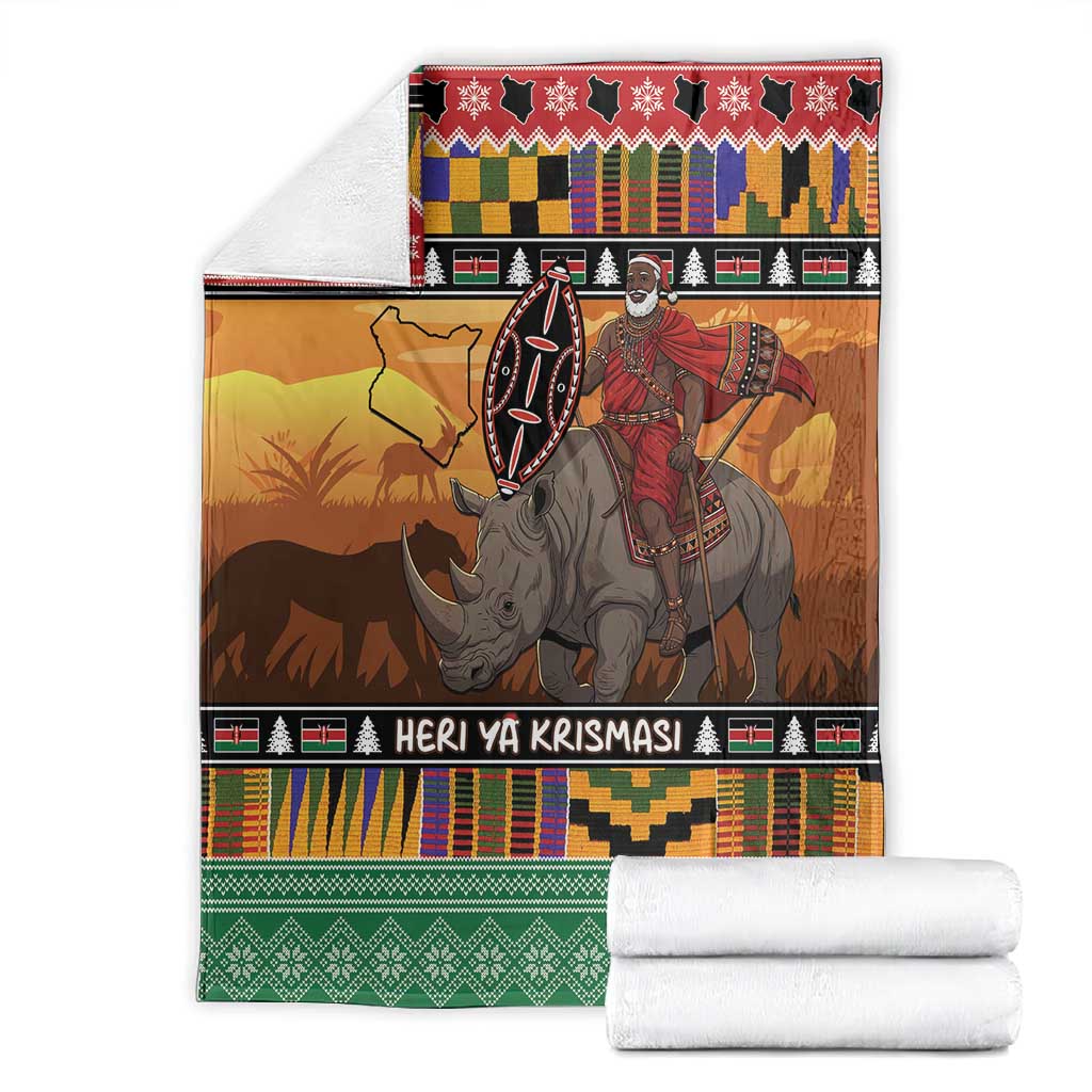 Afro Christmas in Kenya Safari Blanket Black Santa Riding Rhinoceros - African Pride