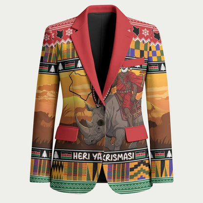 Kenya Safari Christmas Blazer Black Santa Riding Rhinoceros - Heri ya Krismasi