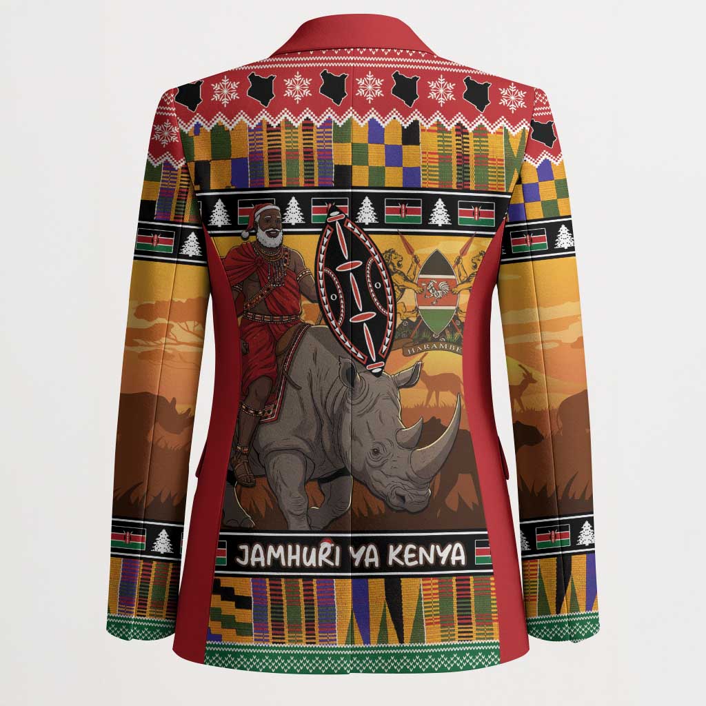 Kenya Safari Christmas Blazer Black Santa Riding Rhinoceros - Heri ya Krismasi
