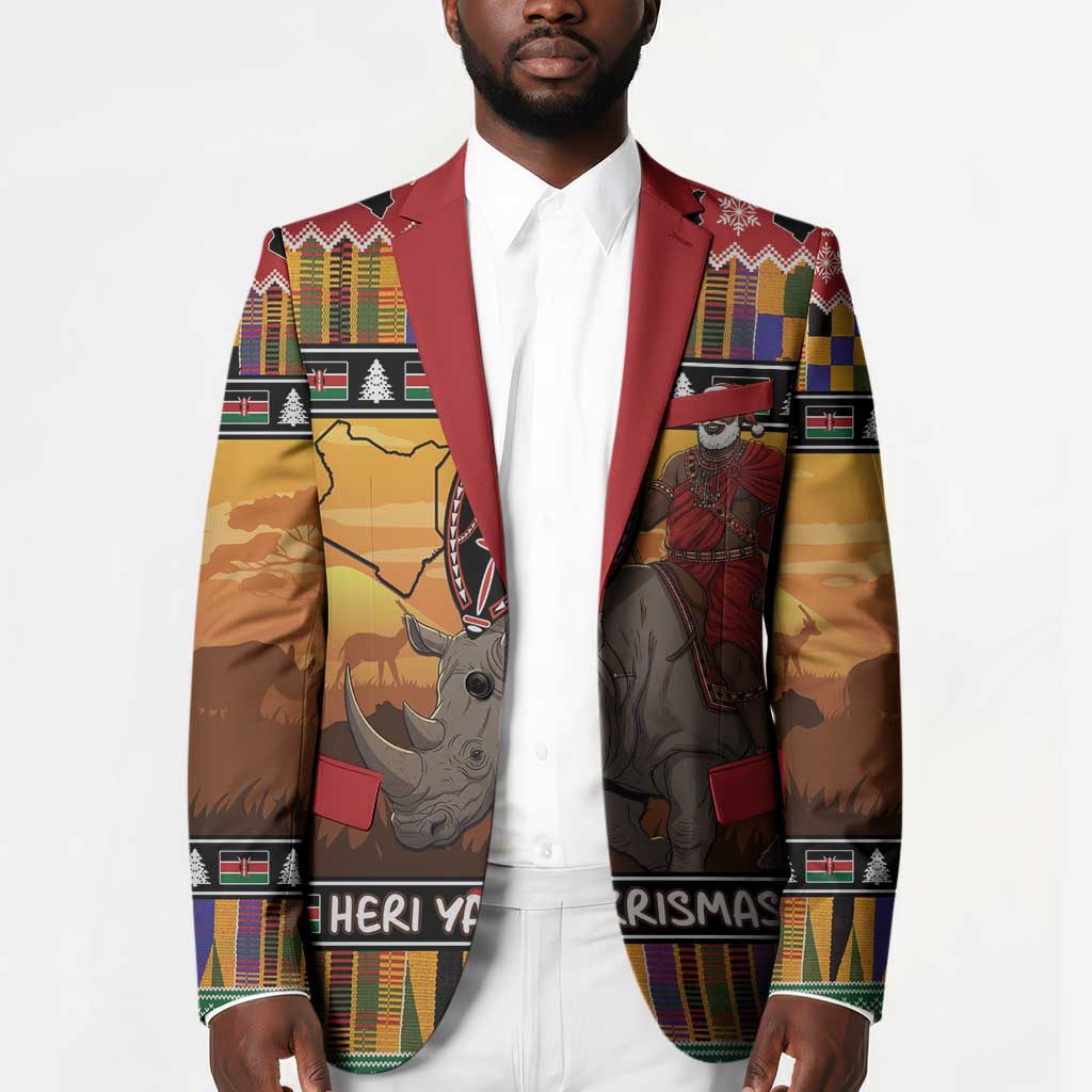 Kenya Safari Christmas Blazer Black Santa Riding Rhinoceros - Heri ya Krismasi