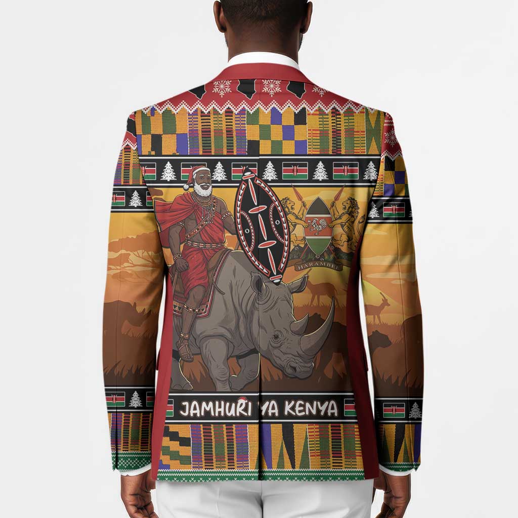 Kenya Safari Christmas Blazer Black Santa Riding Rhinoceros - Heri ya Krismasi