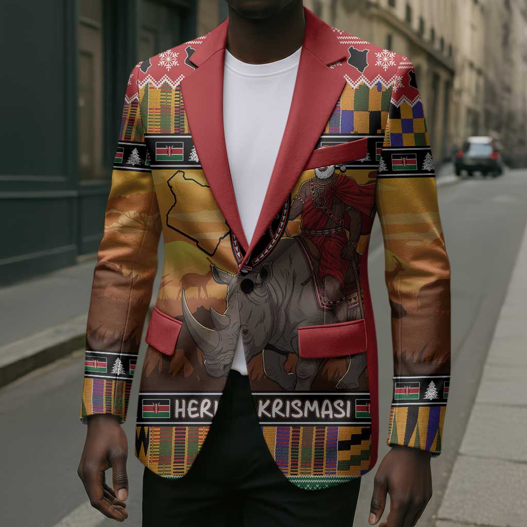 Kenya Safari Christmas Blazer Black Santa Riding Rhinoceros - Heri ya Krismasi
