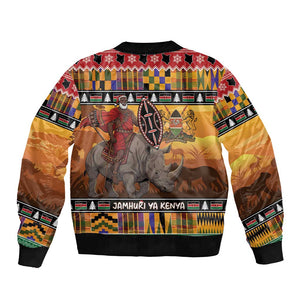Afro Christmas in Kenya Safari Bomber Jacket Black Santa Riding Rhinoceros - African Pride
