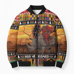 Kenya Safari Christmas Bomber Puffer Jacket Black Santa Riding Rhinoceros - Heri ya Krismasi