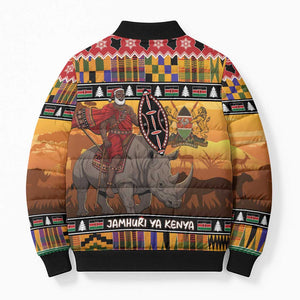 Kenya Safari Christmas Bomber Puffer Jacket Black Santa Riding Rhinoceros - Heri ya Krismasi