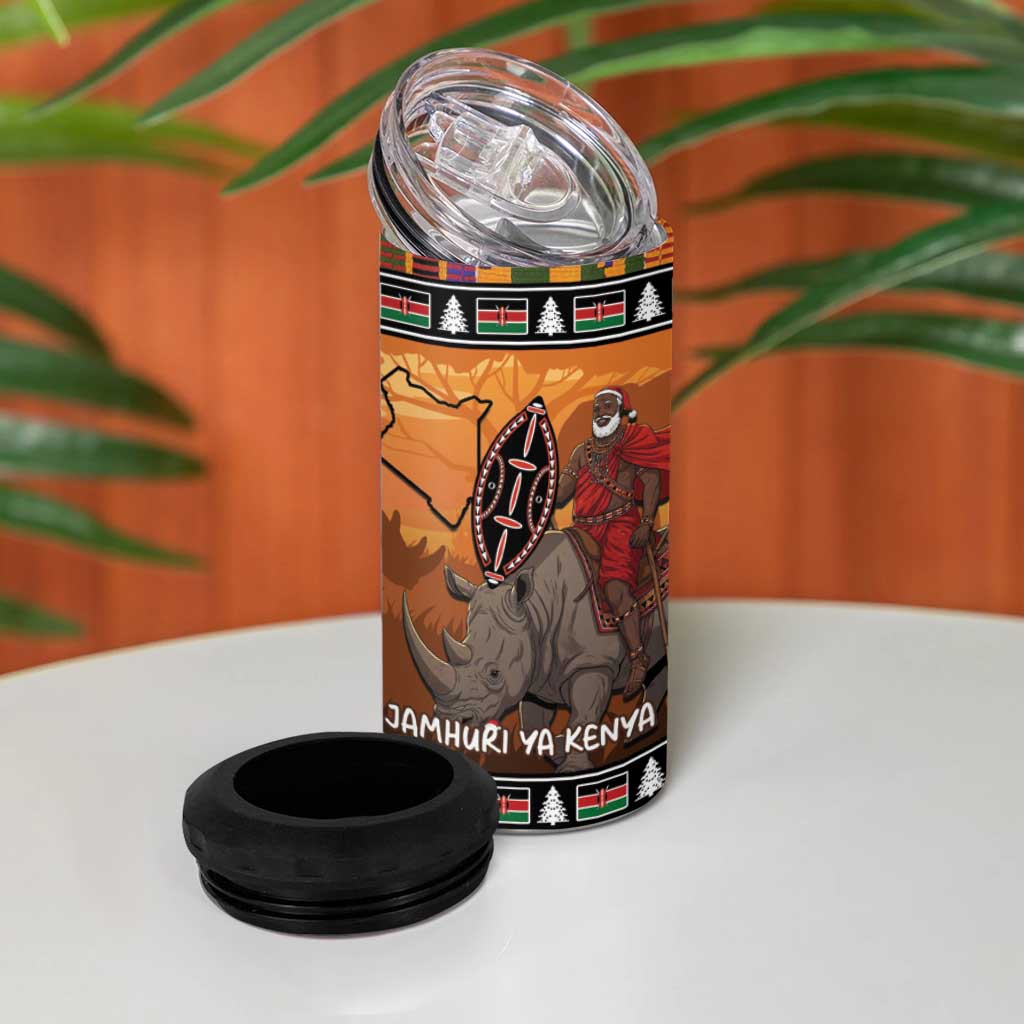 Afro Christmas in Kenya Safari 4 in 1 Can Cooler Tumbler Black Santa Riding Rhinoceros - African Pride