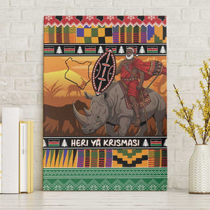Afro Christmas in Kenya Safari Canvas Wall Art Black Santa Riding Rhinoceros - African Pride
