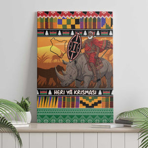 Afro Christmas in Kenya Safari Canvas Wall Art Black Santa Riding Rhinoceros - African Pride
