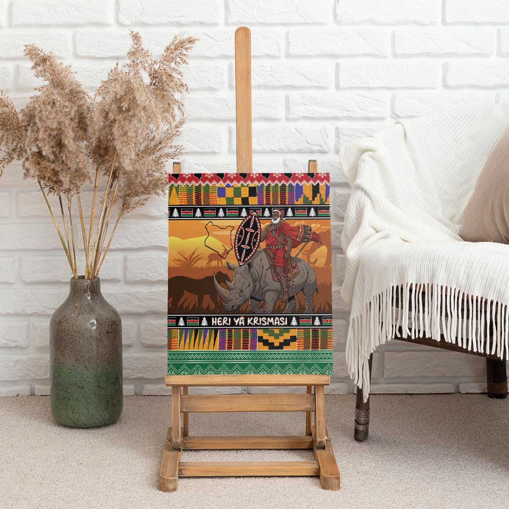 Afro Christmas in Kenya Safari Canvas Wall Art Black Santa Riding Rhinoceros - African Pride