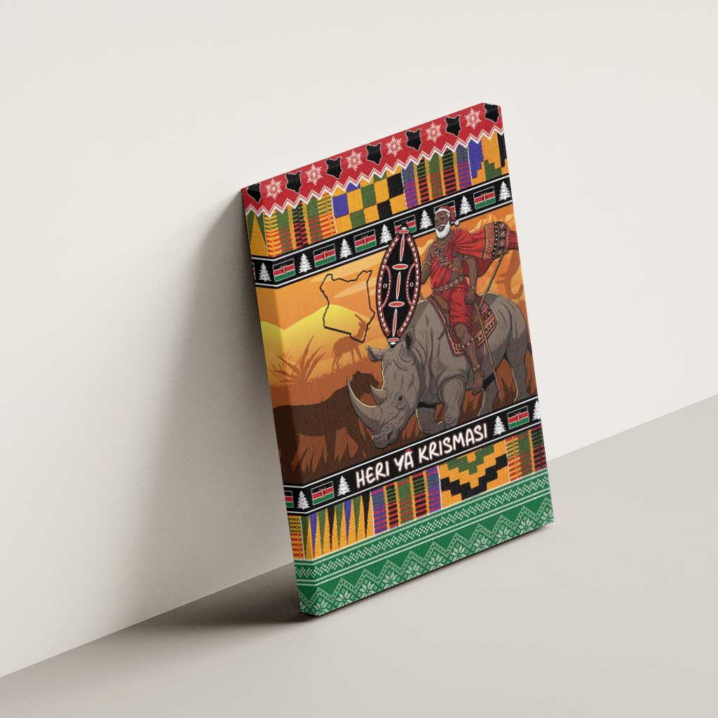 Afro Christmas in Kenya Safari Canvas Wall Art Black Santa Riding Rhinoceros - African Pride