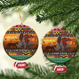Afro Christmas in Kenya Safari Ceramic Ornament Black Santa Riding Rhinoceros - African Pride