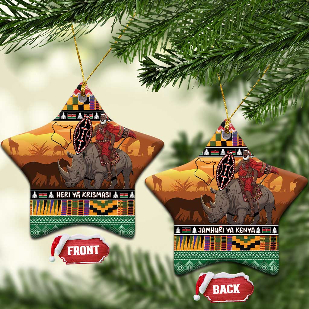 Afro Christmas in Kenya Safari Ceramic Ornament Black Santa Riding Rhinoceros - African Pride