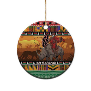 Afro Christmas in Kenya Safari Ceramic Ornament Black Santa Riding Rhinoceros - African Pride
