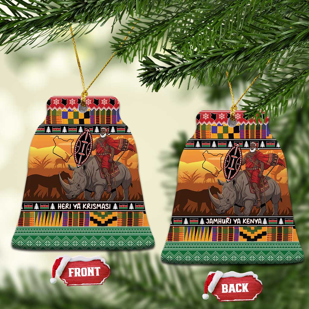 Afro Christmas in Kenya Safari Ceramic Ornament Black Santa Riding Rhinoceros - African Pride