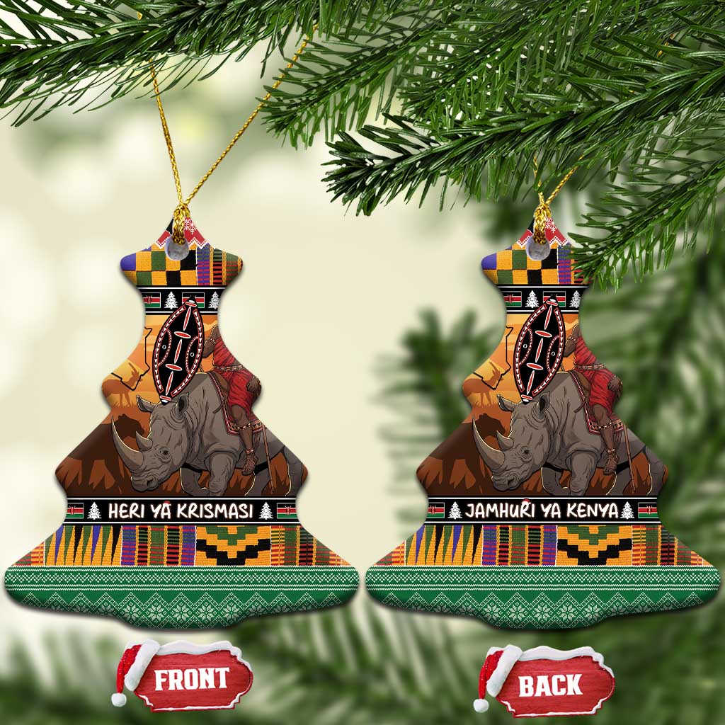 Afro Christmas in Kenya Safari Ceramic Ornament Black Santa Riding Rhinoceros - African Pride