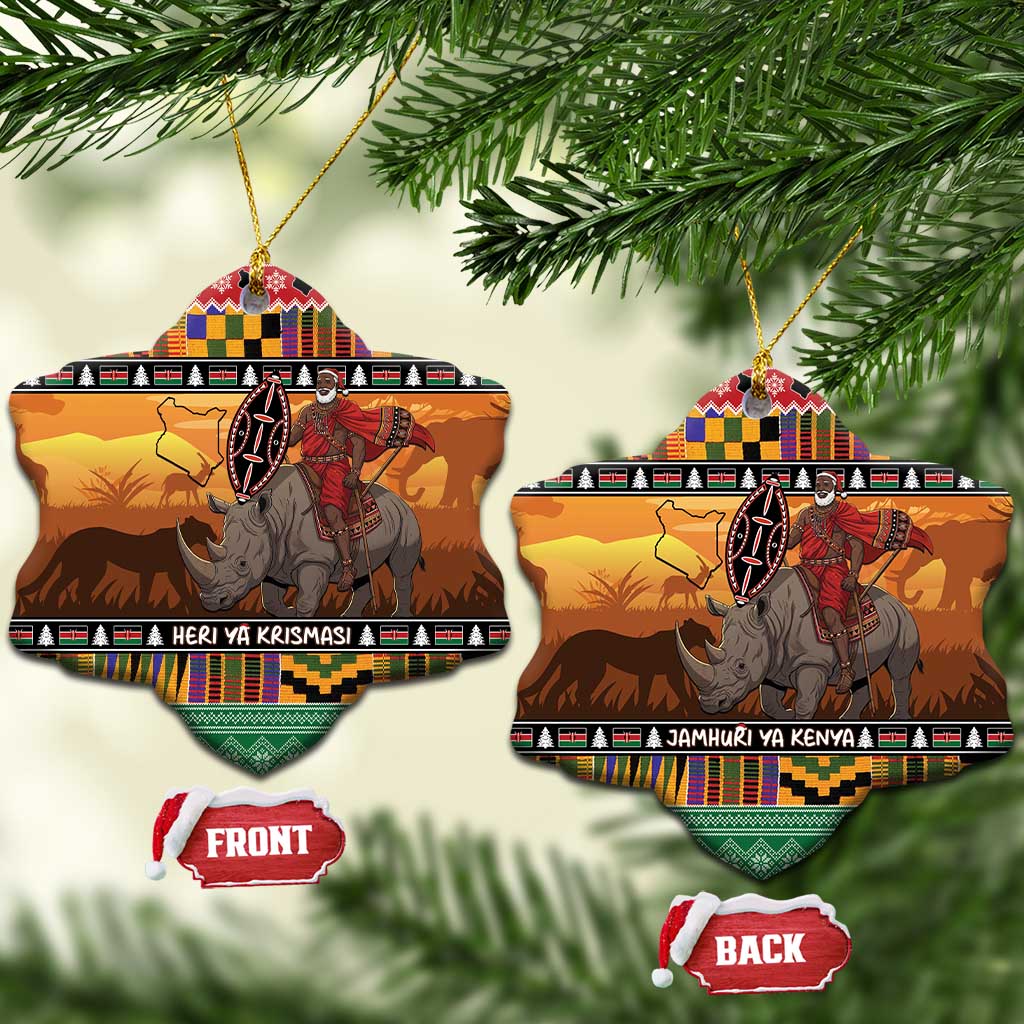Afro Christmas in Kenya Safari Ceramic Ornament Black Santa Riding Rhinoceros - African Pride
