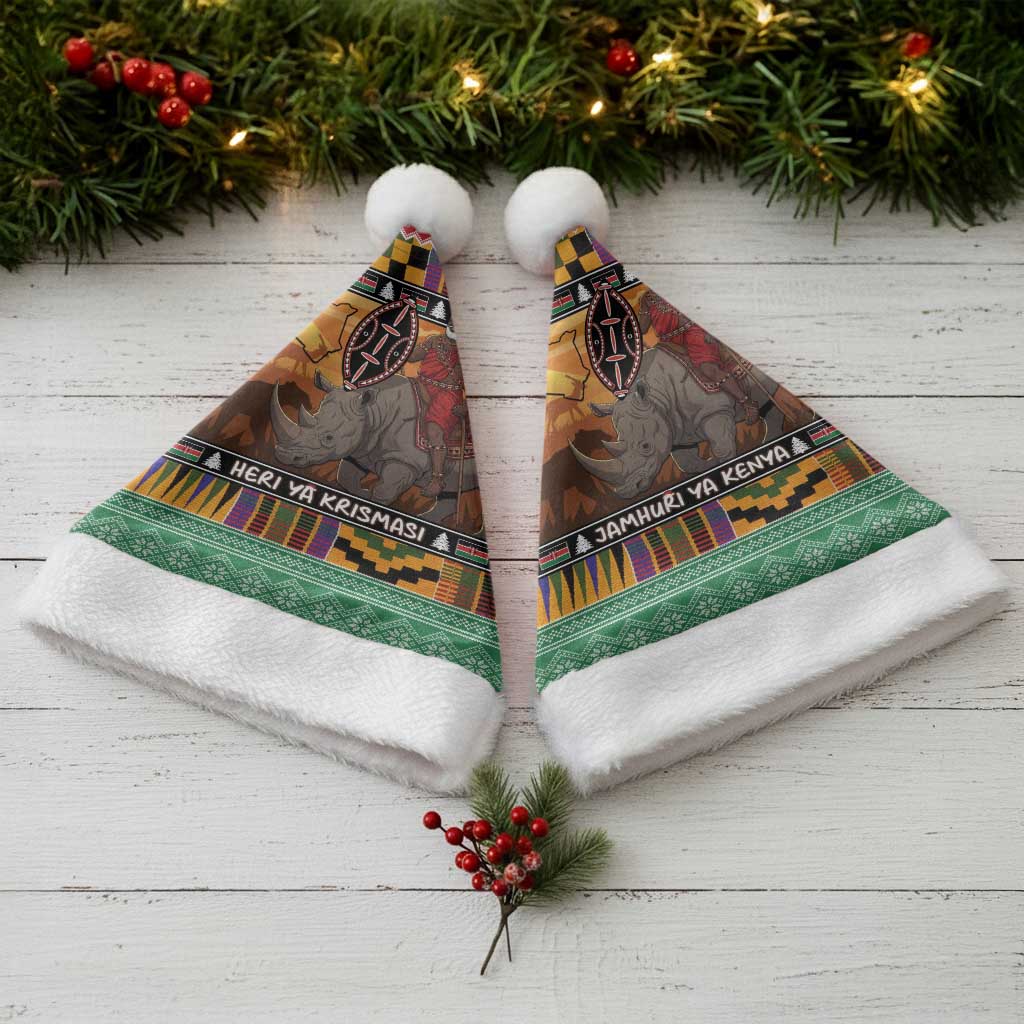 Afro Christmas in Kenya Safari Christmas Santa Hat Black Santa Riding Rhinoceros - African Pride